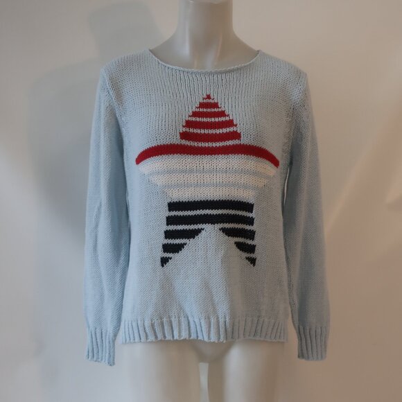 NWT Wooden Ships American Star Red White Ventana Blue Pullover Crew Sweater S/M - Picture 7 of 11